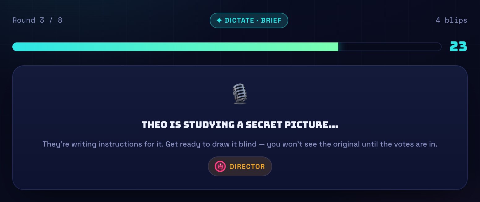A Dictate round where the director is writing a brief for a picture only they can see.